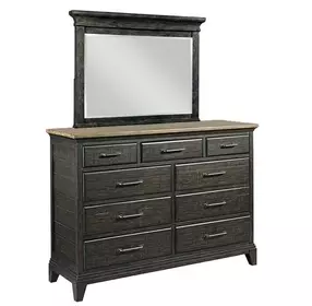 Plank Road Charcoal and Brown 9 Drawer Westwood Bureau with Rectangular Jessup Mirror