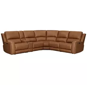 Belmont Lyric Caramel Leather 6 Piece Modular Zero Gravity Power Reclining Sectional with USB Charging
