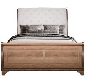 Coventry Hall Pecan King Upholstered Sleigh Bed