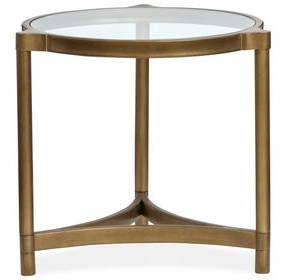 Cassidy Aged Brass and Volakas Classic Round Glass Top End Table