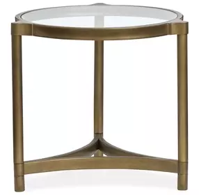 Cassidy Aged Brass and Volakas Classic Round Glass Top End Table