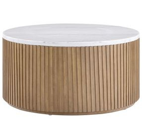 Colvin Brown and White Round Marble Top Coffee Table