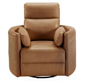 Radius Vintage Caramel Leather Swivel Glider Power Recliner with USB Charging