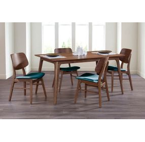 Oscar Walnut and Teal 60" Rectangular Dining Set with 4 Cushion Chairs