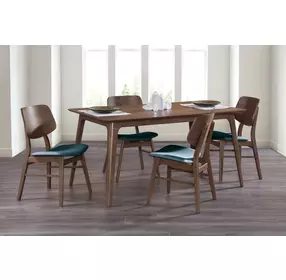 Oscar Walnut and Teal 60" Rectangular Dining Set with 4 Cushion Chairs