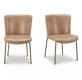 Early Tan Leather Upholstered Dining Chair Set of 2