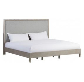 Zest Gray and Brown Queen Upholstered Panel Bed with Nailhead Trim