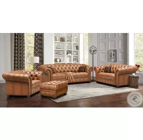 Haworth Saddle Leather Living Room Set with Nailhead Trim