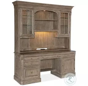 Sutter Distressed Medium Clear Oak Computer Credenza with Hutch