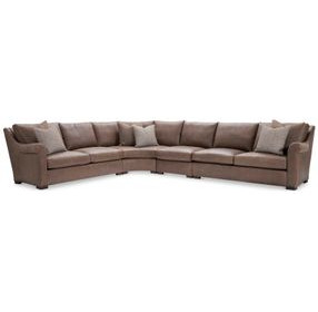 Keirnan Brown Leather 4 Piece Modular Sectional with Pillows
