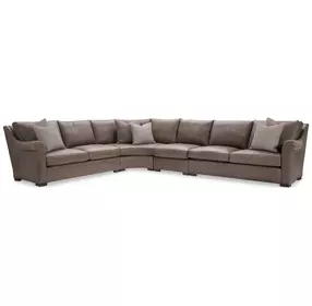 Keirnan Brown Leather 4 Piece Modular Sectional with Pillows