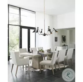 Linea Cerused Greige And Textured Graphite Metal Extendable Rectangular Dining Room Set