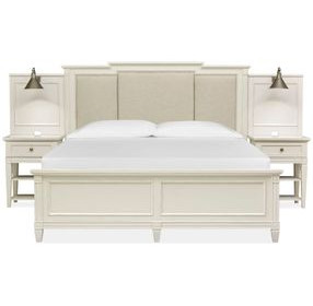 Silverwillow Egg Shell White and Cream California King Upholstered Wall Panel Bed with 2 Nightstand and USB Charging