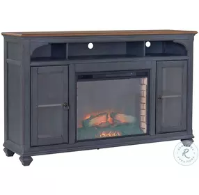Americana Corduroy Blue And Brown 66" TV Stand with Fireplace