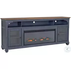 Americana Corduroy Blue And Brown 86" TV Stand with Fireplace