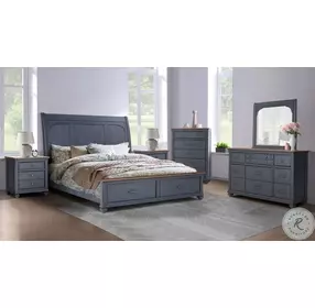 Americana Corduroy Blue And Brown Sleigh Storage Bedroom Set