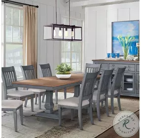 Americana Corduroy Blue And Brown Extendable Dining Room Set