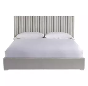 Modern Beige Performance Fabric Upholstered King Decker Panel Bed