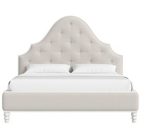 Haven Warm White and Ivory Queen Upholstered Panel Bed