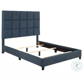 Bridger Navy Blue Denim Squares Queen Upholstered Platform Bed