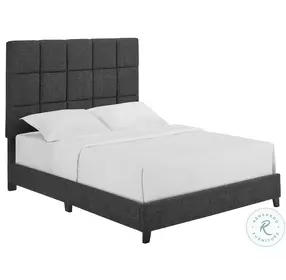 Bridger Grey Squares Queen Upholstered Platform Bed