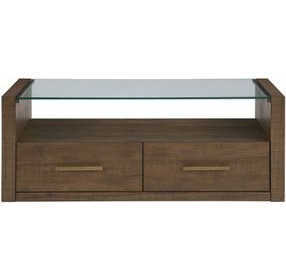 Garland Toffee Rectangular Glass Top Coffee Table with Casters