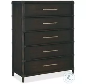 Retreat Dark Wood Rattan 5 Drawer Wood Chest