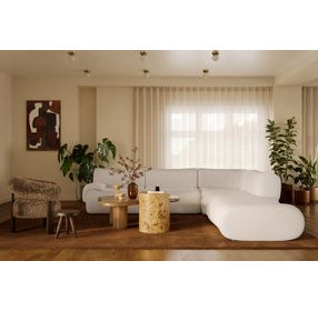 Zenith Cream Upcycled Fabric Modular Sectional with LAF Chair