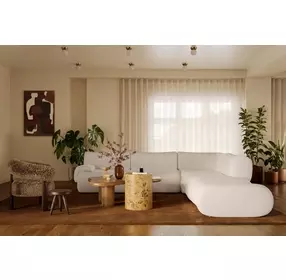 Zenith Cream Upcycled Fabric Modular Sectional with LAF Chair