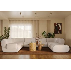 Zenith Cream Upcycled Fabric Modular U-Sectional with LAF Chair