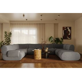 Zenith Charcoal Gray Upcycled Fabric Modular U-Sectional with LAF Chair