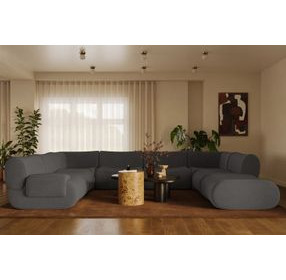Zenith Charcoal Gray Upcycled Fabric Modular U-Sectional with LAF Chair