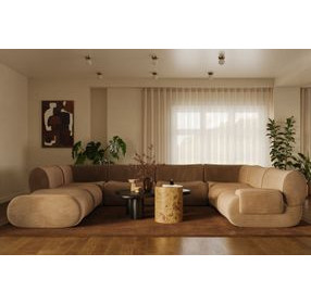 Zenith Latte Brown Velvet Modular U-Sectional with RAF Chair