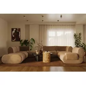Zenith Latte Brown Velvet Modular Large RAF Sectional