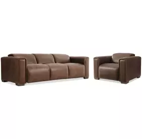 Billings Brown Leather Power Reclining Living Room Set