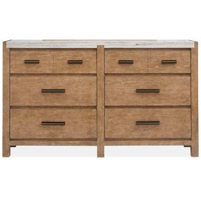 Foxrun Hollow Sierra Brown and White 6 Drawer Marble Top Dresser