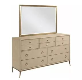 Lenox Alabaster and Gold 8 Drawer Straddella Dresser with Rectangular Anaheim Mirror