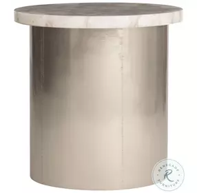 Shimla White Agate Marble And German Silver Side Table