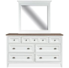 Bluehaven Chalk White and Dovetail Gray 7 Drawer Dresser with Rectangular Mirror
