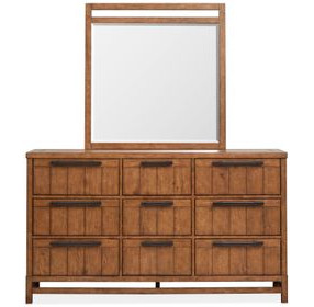 Everpine Honey Wheat 9 Drawer Dresser with Rectangular Mirror