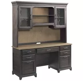 Heritage Timber Charcoal 66" Farmstead Executive Credenza and Hutch with LED