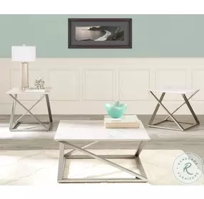Zurich Faux White Marble And Chrome Occasional Table Set