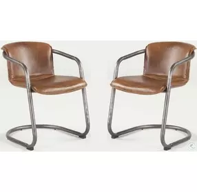 Regina Distressed Brown Leather Dining Chair Set of 2