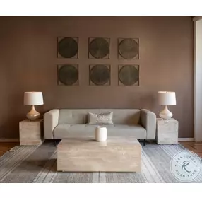 Giza Travertine Stone 50" Drum Occasional Table Set