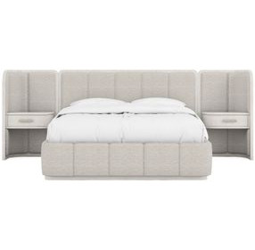 Ashlar White Upholstered King Panel Bed with 1 Drawer Nightstand