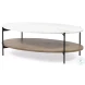 Larkin White Marble And Black Metal Oval Coffee Table with Brown Wood Shelf 