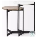 Larkin White Marble And Black Metal Oval Occasional Table Set with Brown Wood Shelf