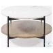 Larkin White Marble And Black Metal Oval Coffee Table with Brown Wood Shelf 