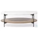 Larkin White Marble And Black Metal Oval Coffee Table with Brown Wood Shelf 