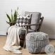 Rofi Blue Denim and Cream Cotton Stitched Square Pouf